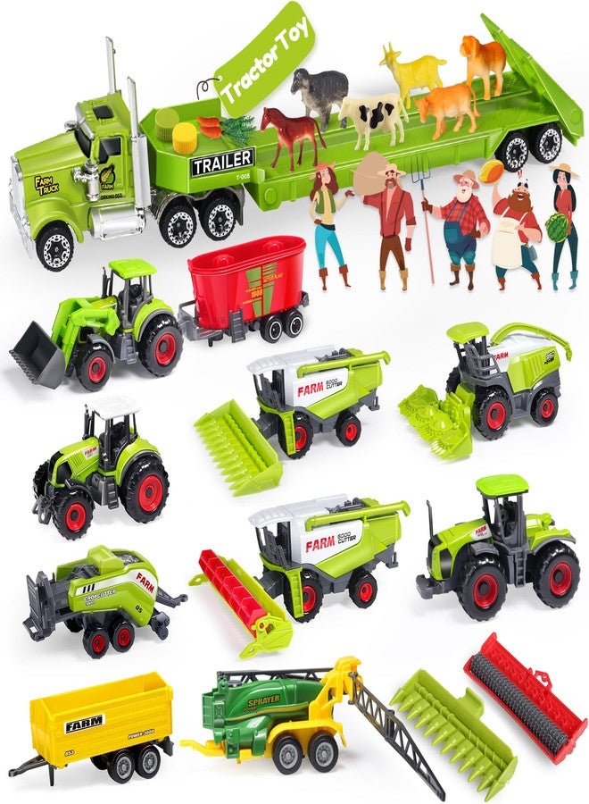 Oriate Kids Farm Toys Realistic Tractor Vehicle Playset, Diecast Car Set Educational Mini Farm Animals with Flatbed Trailer, Birthday Gift for Children 3 Year Old - Image 1